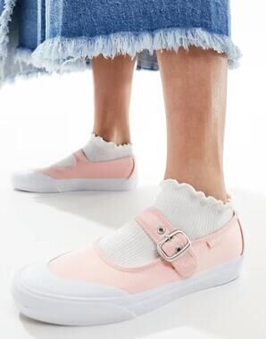 Womens Size 8 Vans Mary Jane Sneakers Comfort Buckle Strap Pink White 500714